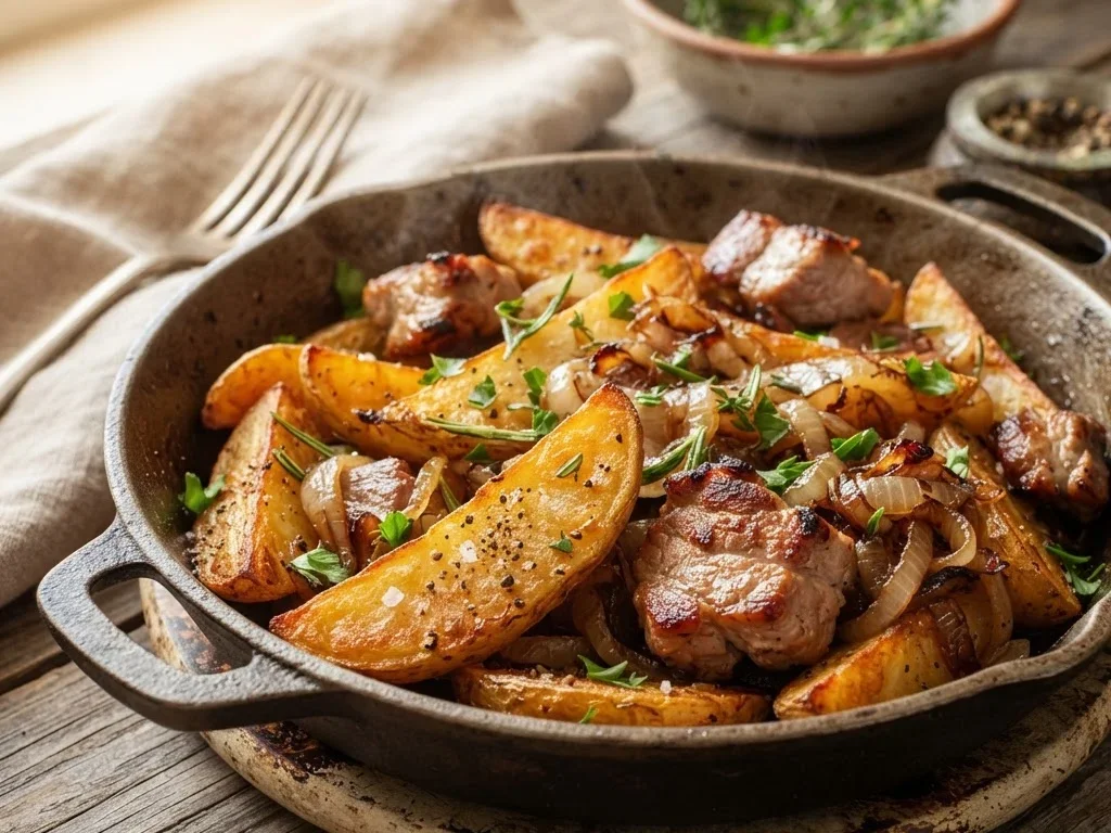 Жареная картошка с мясом