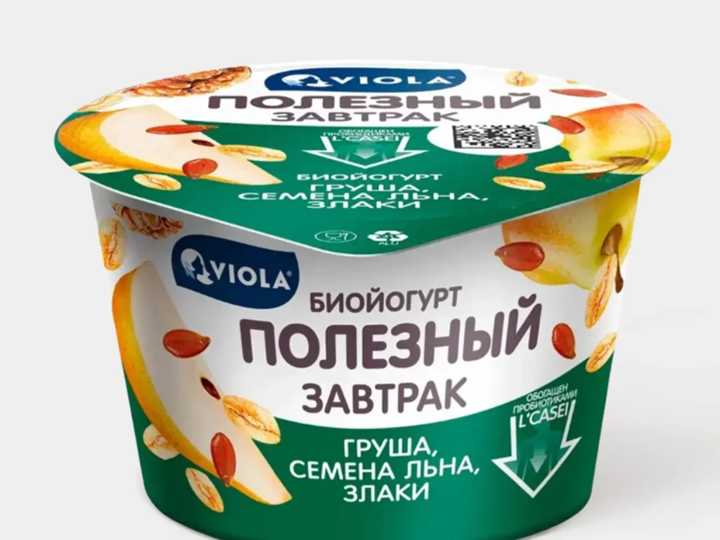 Биойогурт 5% «Viola» «Полезный завтрак» с грушей, семенами льна, грецким орехом и злаками, 180 г